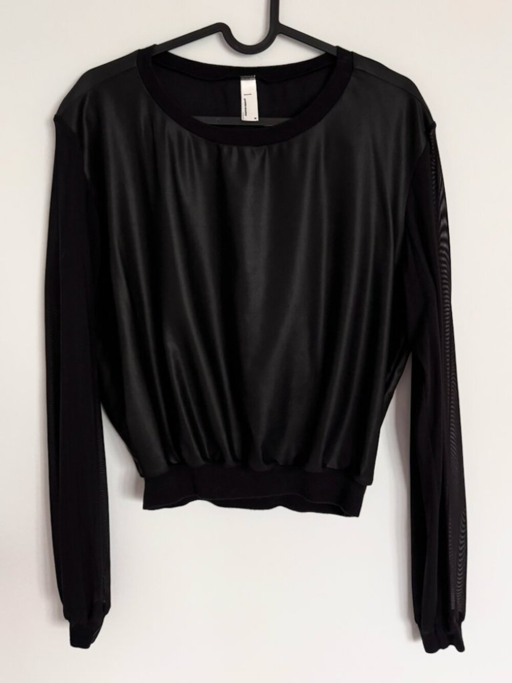 American Apparel Faux Leather Mesh Sleeve Top Black Size Medium